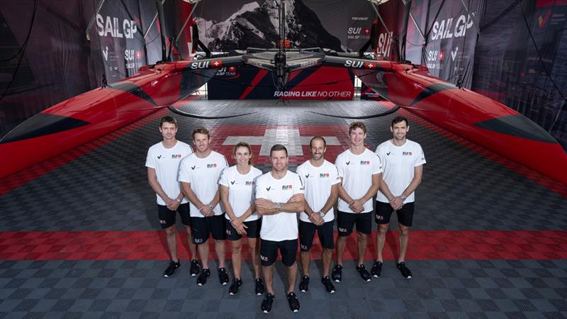 Switzerland SailGP Team photograph in the team hangar in front of the F50 catamaran ahead of the Emirates Dubai Sail Grand Prix presented by P&O Marinas in Dubai, UAE. Friday 22 November 2024 - photo © Ricardo Pinto for SailGP