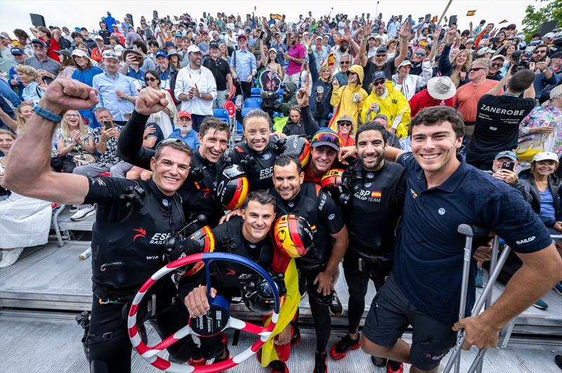 A jubliant Spanish crew after winning the event - Day 2 of the Mubadala New York Sail Grand Prix  - photo © Ricardo Pinto/SailGP