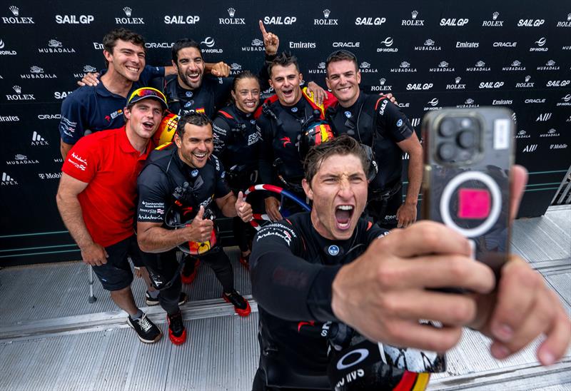 Florian Trittel (ESP) takes a selfie on the winners dias - Day 2 of the Mubadala New York Sail Grand Prix  - photo © Ricardo Pinto/SailGP