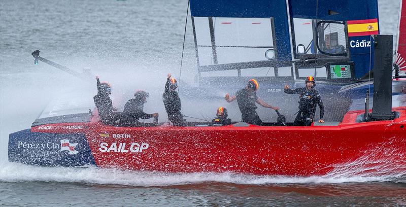 Spain cross the finish line to win Day 2 of the Mubadala New York Sail Grand Prix  - photo © Jason Ludlow/SailGP