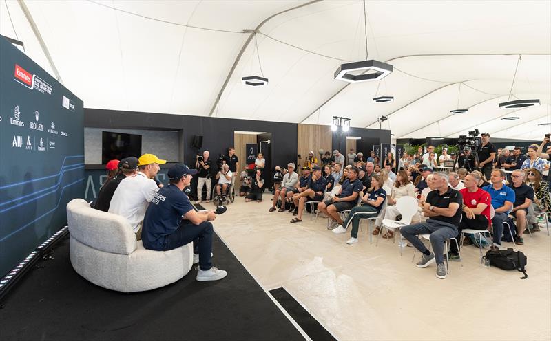 General View during a pre-event press conference ahead of the Emirates Great Britain Sail Grand Prix in Portsmouth, UK photo copyright Simon Bruty for SailGP taken at  and featuring the F50 class