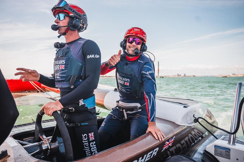 Jamie Redknapp onboard Emirates GBR's F50 raceboat - photo © Cameron Gregory
