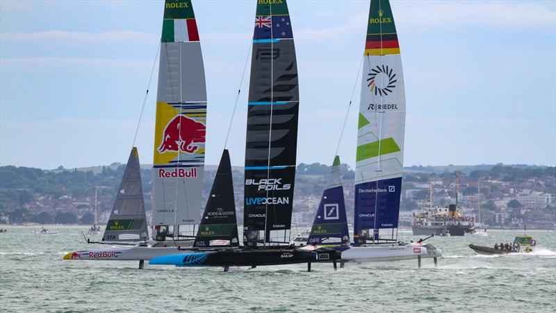 Black Foils caught to leeward of Italy and Germany - Day 1 - SailGP Portsmouth - July 19, 2025 - photo © Richard Gladwell/Sail-World.com/nz