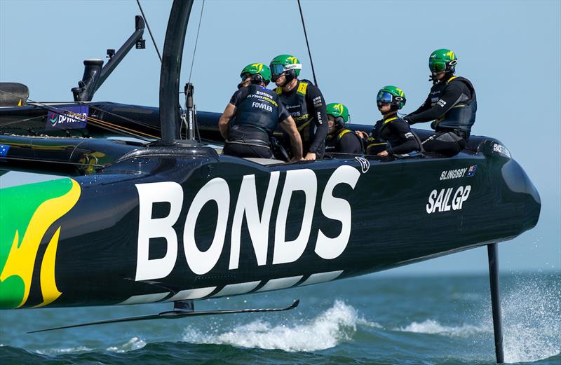 BONDS Flying Roos SailGP Team helmed by Tom Slingsby on Race Day 1 of the Emirates Great Britain Sail Grand Prix in Portsmouth, UK - photo © Felix Diemer for SailGP