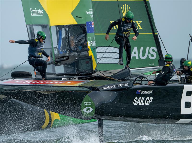 BONDS Flying Roos SailGP Team helmed by Tom Slingsby on Race Day 1 of the Emirates Great Britain Sail Grand Prix in Portsmouth, UK - photo © Ricardo Pinto for SailGP