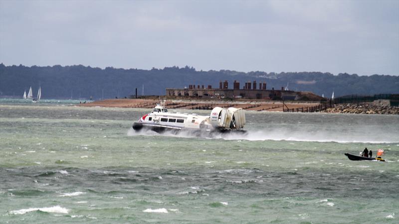 The hoverjet battles upwind - Pre-Race - SailGP Portsmouth - July 20, 2025 - photo © Richard Gladwell - Sail-World.com / nz