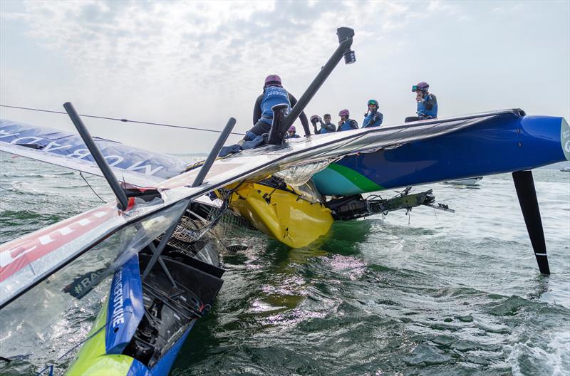 Mubadala Brazil SailGP Team following an nosedive during a practice session ahead of the Germany Sail Grand Prix in Sassnitz - photo © Ricardo Pinto for SailGP
