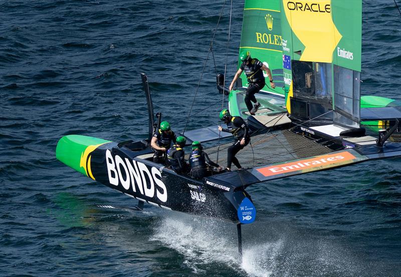 BONDS Flying Roos SailGP Team helmed by Tom Slingsby, in action on Race Day 1 of the Germany Sail Grand Prix in Sassnitz, Germany. Saturday 16 August - photo © Felix Diemer for SailGP