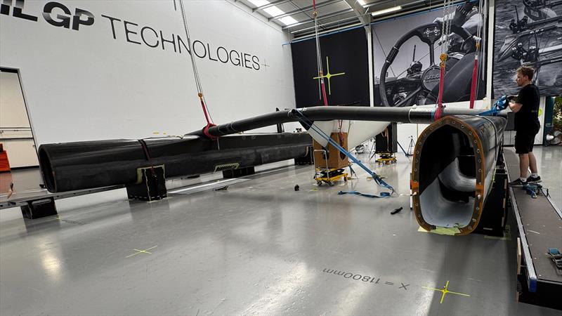 Beams being fitted under tension to create the platform - SailGP Technologies - July 16, 2025 - photo © Richard Gladwell - Sail-World.com/nz