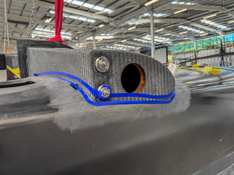 Main crossbeam socket into which the beam is inserted and secured with two bolts - SailGP Technologies, Southampton, July 2025 - photo © Richard Gladwell / Sail-World.com / nz
