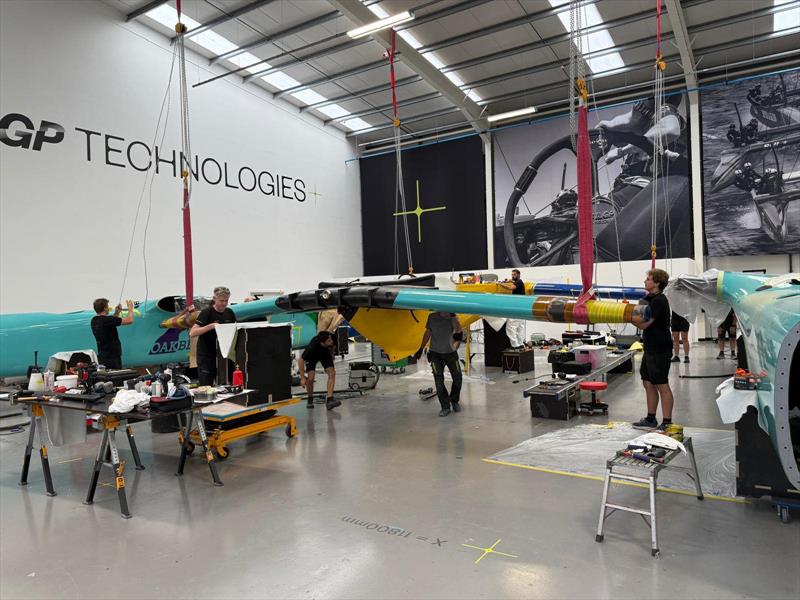 Main beam being positioned on Mubadala Brazil ready for the France SailGP - SailGP Technologies, Southampton - September 4, 2025 - photo © SailGP Technologies