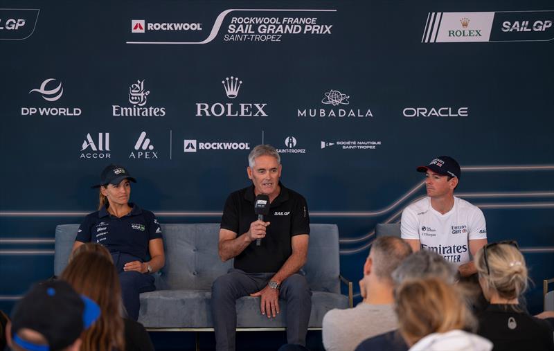 Martine Grael (BRA), Russell Coutts, and Dylan Fletcher (GBR) - Rockwool France SailGP - Saint-Tropez - September 9, 2025 - photo © Jason Ludlow/SailGP