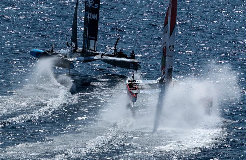 New Zealand SailGP Team helmed by Peter Burling and Canada NorthStar SailGP Team helmed by Giles Scott, on Race Day 1 of the ROCKWOOL France Sail Grand Prix held in Saint Tropez - photo © Samo Vidic for SailGP
