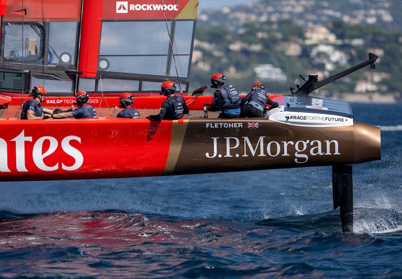 Emirates GBR Driver Dylan Fletcher at the wheel of the F50 in Saint-Tropez - photo © Jonathan Nackstrand for SailGP