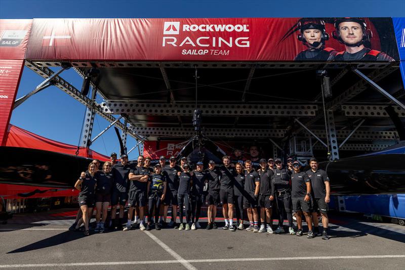 Valteri Bottas, Finish Formula 1 driver and Tiffany Cromwell, Australian Cyclist pose with the ROCKWOOL Denmark SailGP Team in the technical area ahead of the ROCKWOOL France Sail Grand Prix held in Saint Tropez, France  - photo © Felix Diemer for SailGP