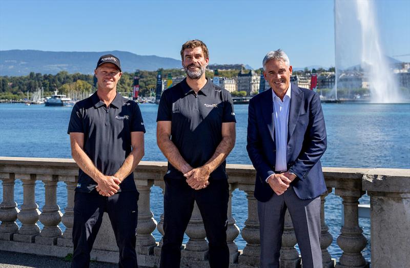 Nathan Outteridge driver and Iain Percy CEO of Artemis SailGP Team with Russell Coutts CEO of SailGP photo copyright Felix Diemer for SailGP taken at  and featuring the F50 class