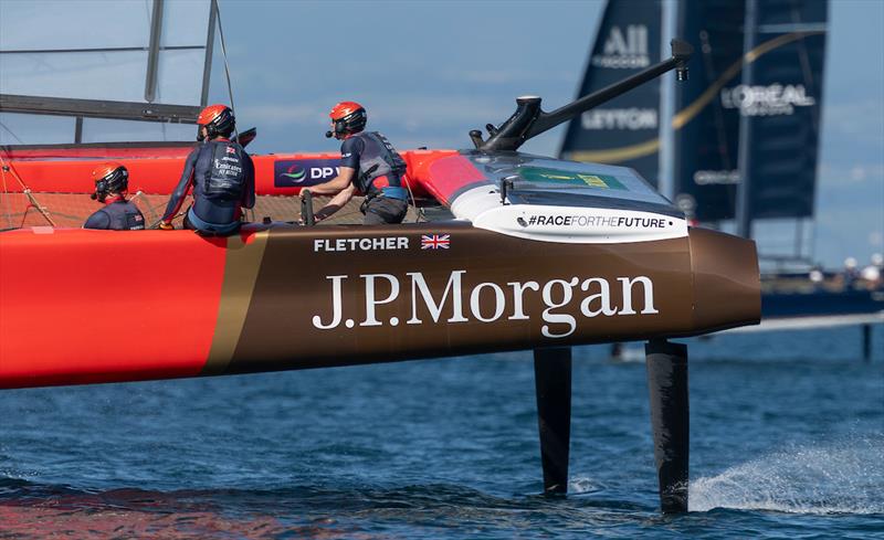 Crew size was reduced to just three people on-board, from the usual six, due to the light conditions - Race Day 1 of the Rolex Switzerland Sail Grand Prix - photo © Samo Vidic for SailGP