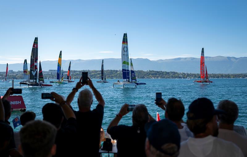 Spectators watching from the Waterfront Premium area - Race Day 1 of the Rolex Switzerland Sail Grand Prix - photo © Jason Ludlow for SailGP