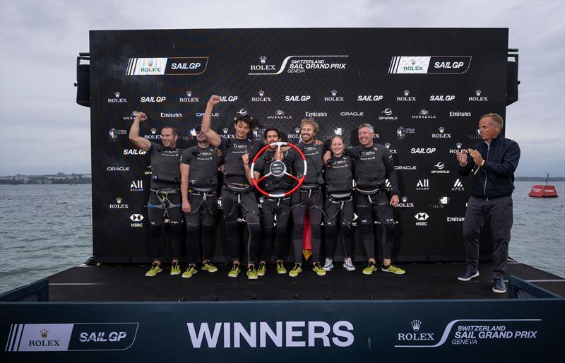 Happy, winning German team  -  Race Day 2 of the Rolex Switzerland Sail Grand Prix -  Geneva, Switzerland - September 21, 2025 - photo © Jason Ludlow/SailGP