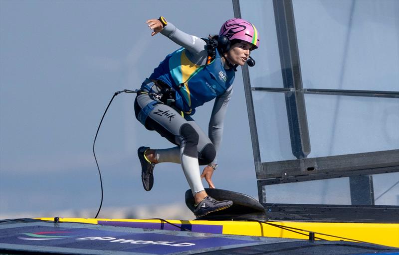 Martine Grael, driver of Mubadala Brazil SailGP Team runs across the boat on Race Day 1 of the DP World Spain Sail Grand Prix - photo © Ricardo Pinto for SailGP