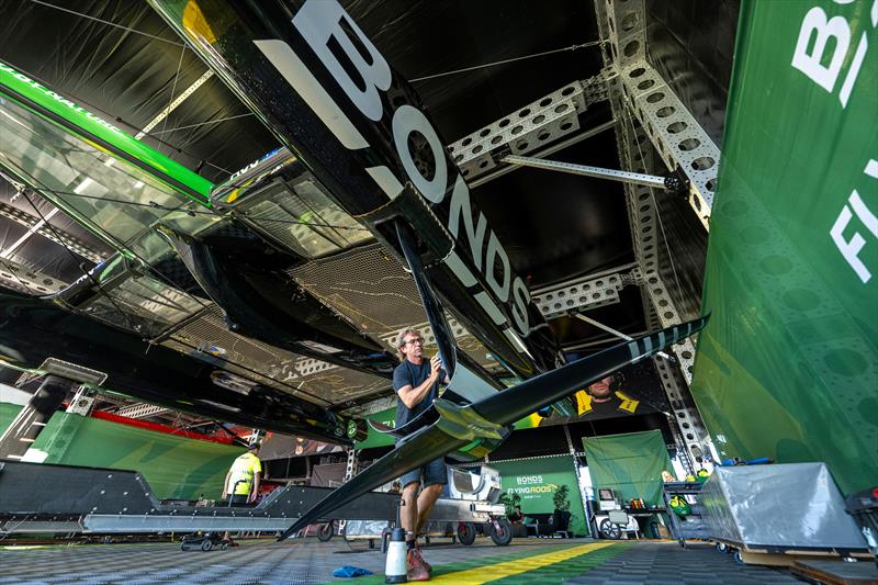 Members of the SailGP technical team works on the BONDS Flying Roos SailGP F50 catamaran following a practice session ahead of the DP World Spain Sail Grand Prix - photo © Ricardo Pinto for SailGP
