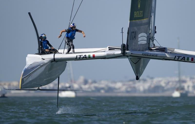 Maelle Frascari, strategist of Red Bull Italy SailGP Team, crosses the boat during a practice session ahead of the DP World Spain Sail Grand Prix held in Cadiz - photo © Ricardo Pinto for SailGP