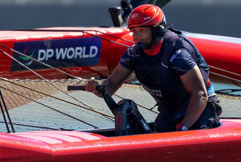 Emirates GBR Development Sailor, and former Greig City Academy student, Kai Hockley, on-board the F50 photo copyright Felix Diemer for SailGP taken at  and featuring the F50 class
