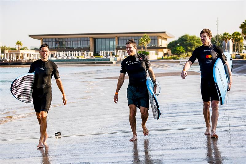 Treat Boult (NZL) , Sebastien Schneider (SUI) and Peter Burling (NZL) - SailGP Grand Final  - Abu Dhabi, UAE - November 27, 2025 - photo © Christopher Pike/SailGP