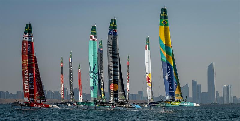 BlackFoils  (centre) training on Thursday ahead of the SailGP Grand Final, helmed by Liv Mackay - Abu Dhabu - November 27, 2025 - photo © Ricardo Pinto/SailGP