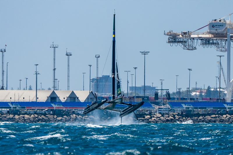 Artemis SailGP Team goes airborne - Rolex SailGP Championship Event 1 Season 6 - January 13, 2026 photo copyright Beau Outteridge/SailGP taken at Fremantle Sailing Club and featuring the F50 class