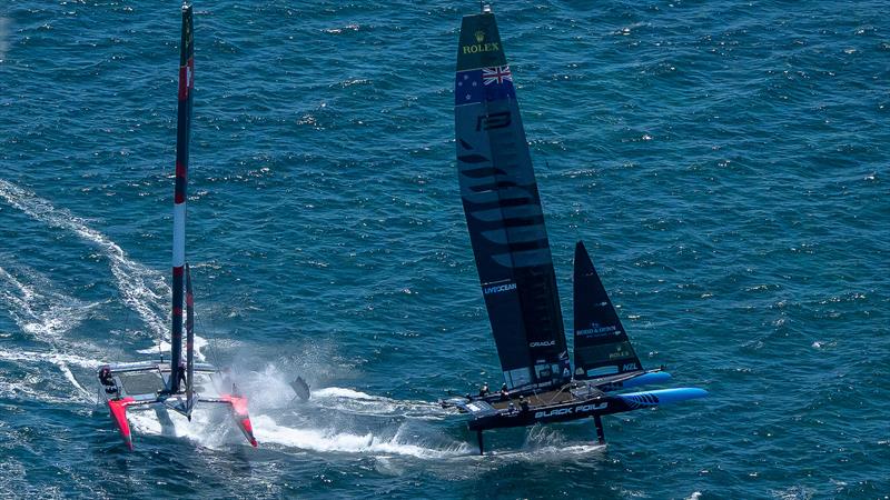 Aerial view of the collision between New Zealand and Switzerland - Oracle Perth Sail Grand Prix - Event 1, Day 1, Season 6 - January 17, 2026  - photo © Jason Ludlow/SailGP