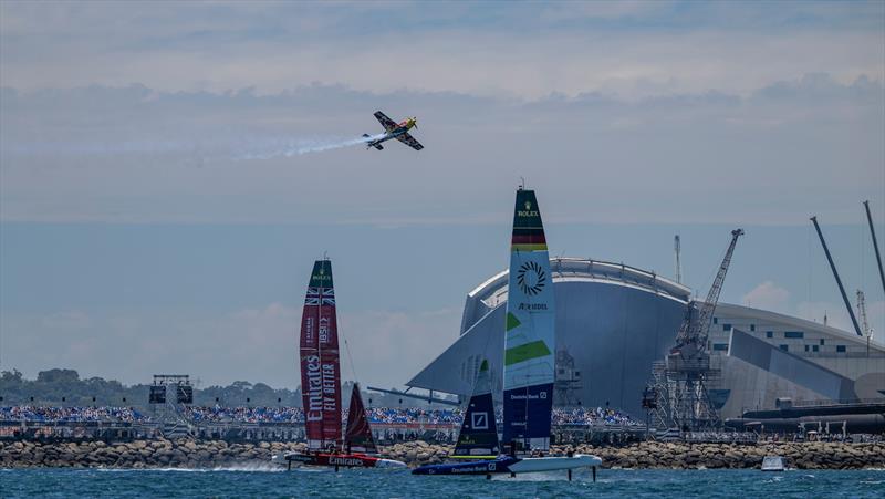 The Red Bull stunt aeroplane over the grandstand  - Oracle Perth Sail Grand Prix day 1 - photo © Ricardo Pinto for SailGP