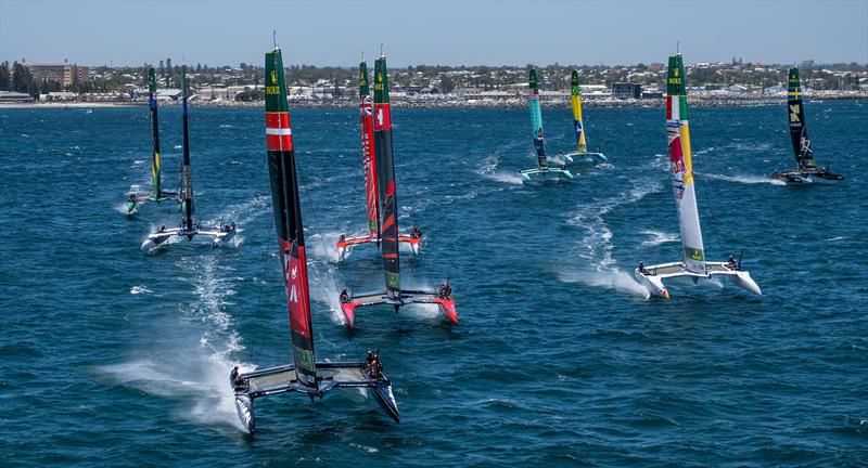 F50 catamaran sailing in action on Race Day 2 of the Oracle Perth Sail Grand Prix presented by KPMG in Perth, Australia - photo © James Gourley for SailGP