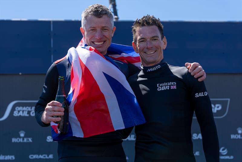 Stuart Bithell, wing trimmer of Emirates Great Britain SailGP Team, with Dylan Fletcher, driver - Oracle Perth Sail Grand Prix - photo © Jason Ludlow for SailGP