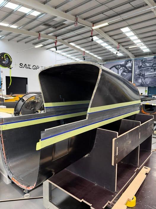 The new port stern section at SailGP Technologies, waiting a flight to New Zealand for the ITM SailGP Grand Prix  - January 28, 2026 - photo © Russell Coutts, SailGP