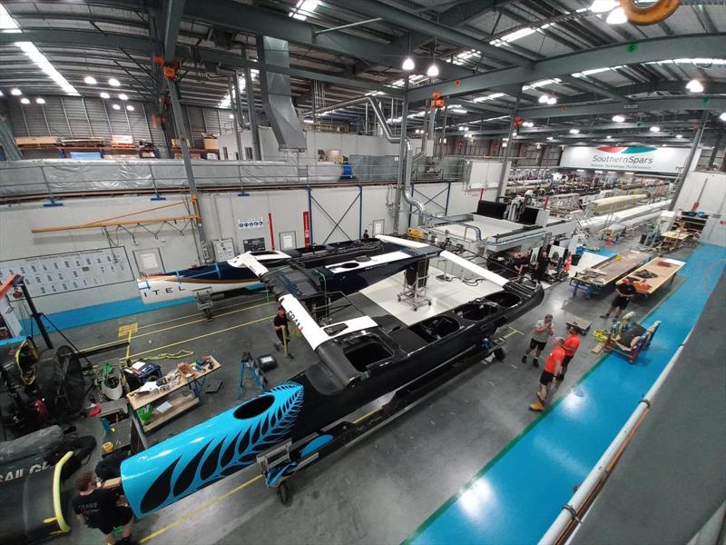 The French starboard hull is joined with the Black Foils' port hull - Southern Spars - February 18, 2026 - photo © Southern Spars