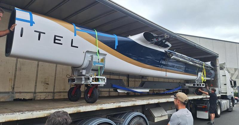 KS Automobiles (FRA) starboard hull arrives at  Southern Spars - February 18, 2026 - photo © Southern Spars