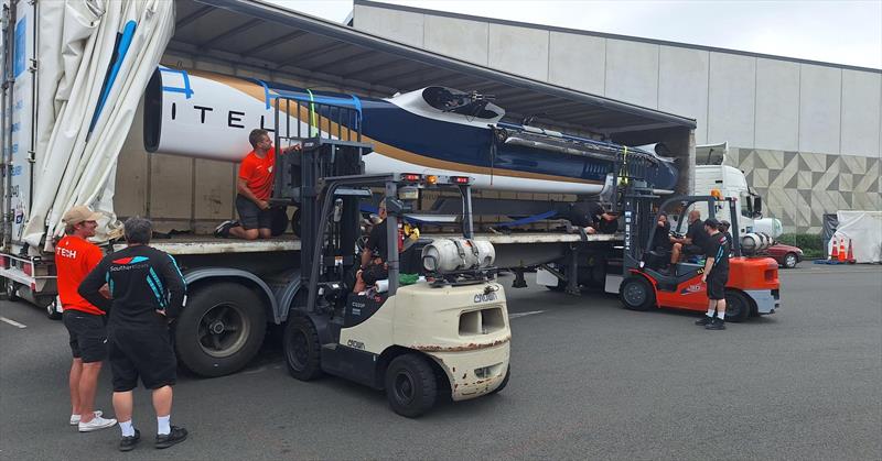 KS Automobiles (FRA)  starboard hull arrives at Southern Spars - February 18, 2026 - photo © Southern Spars
