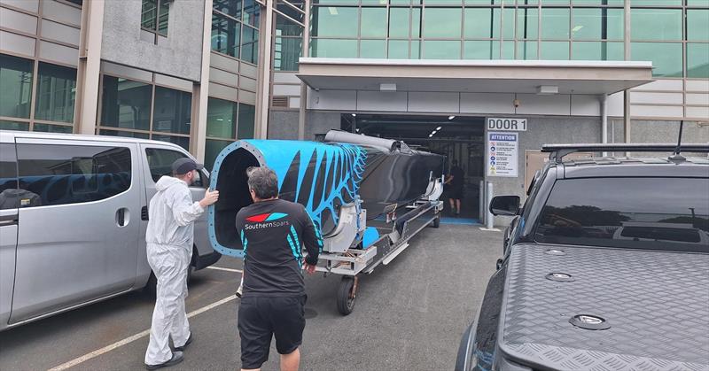 Black Foils port hull arrives at Southern Spars - February 18, 2026 - photo © Southern Spars