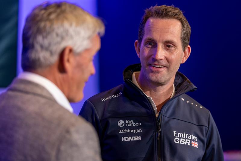 Ben Ainslie, CEO of Emirates Great Britain SailGP Team, speaks with Sir Russell Coutts, SailGP CEO, following the pre-event press conference ahead of the KPMG Australia Sail Grand Prix in Sydney, Australia - photo © Simon Bruty for SailGP