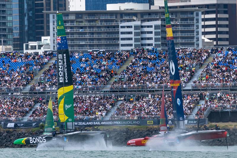 Flying Roos and Los Gallos on Day 2 of the ITM NZ SailGP - Auckland - February 2026 - photo © Simon Bruty/SailGP