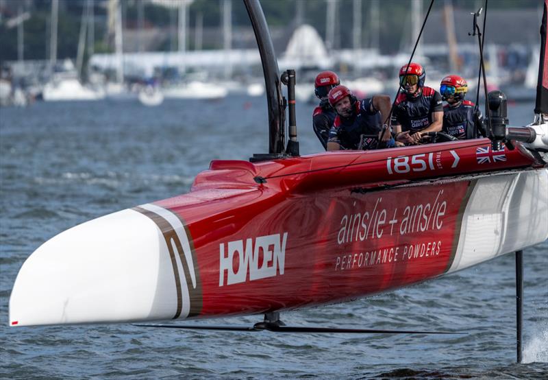 Emirates Great Britain SailGP Team driven by Dylan Fletcher, with Nick Hutton, grinder of Emirates Great Britain SailGP Team, on the grinding handles, on Race Day 2 of the ENEL Rio Sail Grand Prix - photo © Ricardo Pinto for SailGP