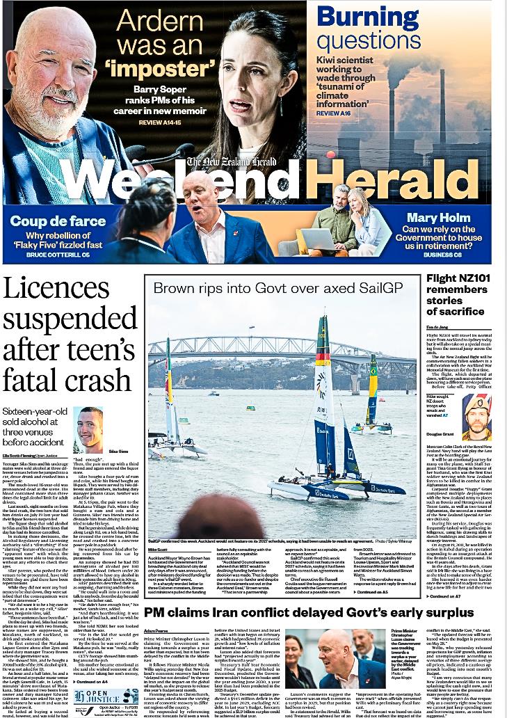 SailGP axing makes frontpage headlines in NZ's biggest daily paper - photo © NZ Herald
