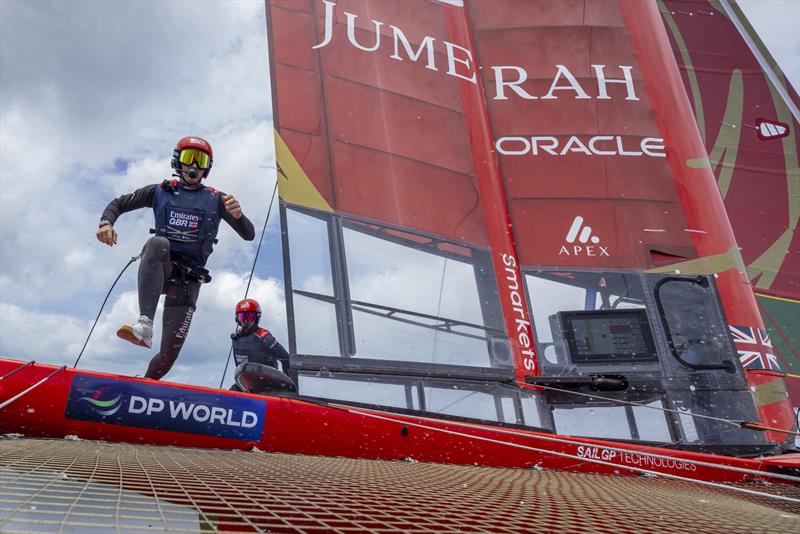 On board as Dylan Fletcher, driver of Emirates Great Britain SailGP Team, crosses the boat during a manoeuvre on Race Day 1 of the Apex Group Bermuda Sail Grand Prix - photo © Felix Diemer for SailGP