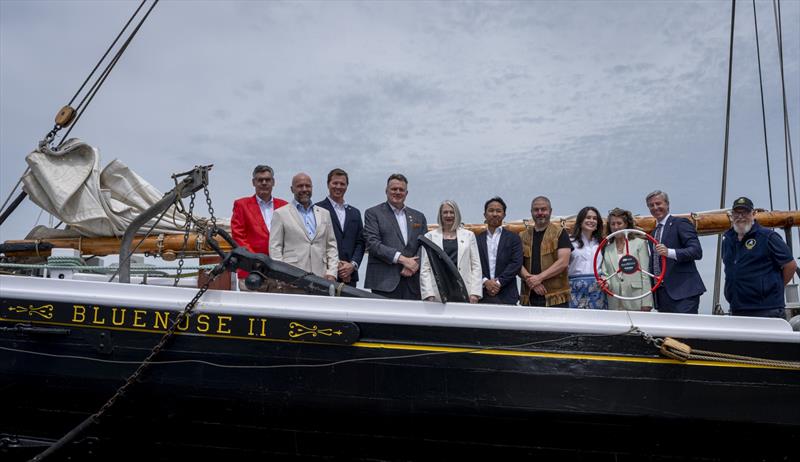 Guests and speakers pose onboard the Bluenose II outside the Maritime Museum of the Atlantic following the Official Opening Ceremony ahead of the Canada Sail Grand Prix in Halifax, Canada - photo © Jason Ludlow for SailGP