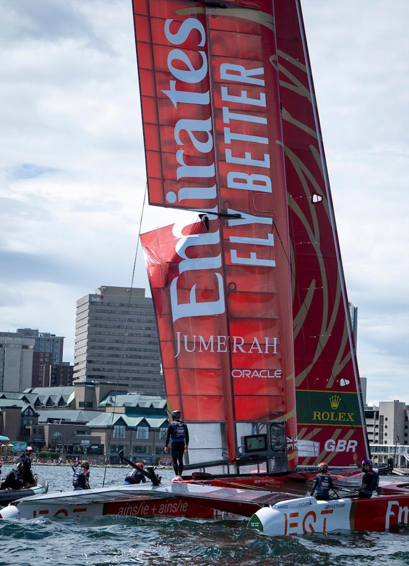 Details of damage caused to the Emirates Great Britain SailGP Team F50 catamaran following an incident on Race Day 2 of the Canada Sail Grand Prix in Halifax, Canada photo copyright Ricardo Pinto for SailGP taken at  and featuring the F50 class