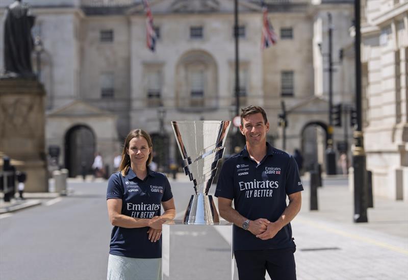 Emirates GBR athletes Dylan Fletcher and Hannah Mills and team principal and CEO Sir Ben Ainslie joined SailGP executives Andrew Thompson and Leah Davis in central London to start the countdown to the Emirates Great Britain Sail Grand Prix photo copyright Jason Ludlow for SailGP. taken at  and featuring the F50 class
