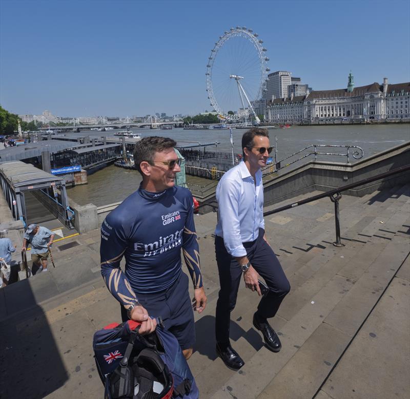 Emirates GBR athletes Dylan Fletcher and Hannah Mills and team principal and CEO Sir Ben Ainslie joined SailGP executives Andrew Thompson and Leah Davis in central London to start the countdown to the Emirates Great Britain Sail Grand Prix photo copyright Jason Ludlow for SailGP. taken at  and featuring the F50 class