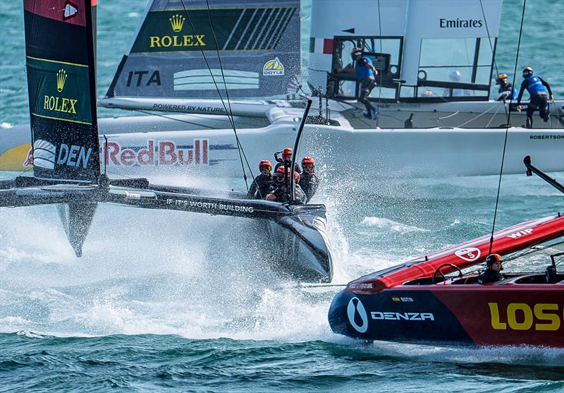Los Gallos  ahead of Rockwool Denmark  - Day 1 - Emirates Great Britain SailGP - Portsmouth - July 25, 2026 - photo © Jason Ludlow/SailGP