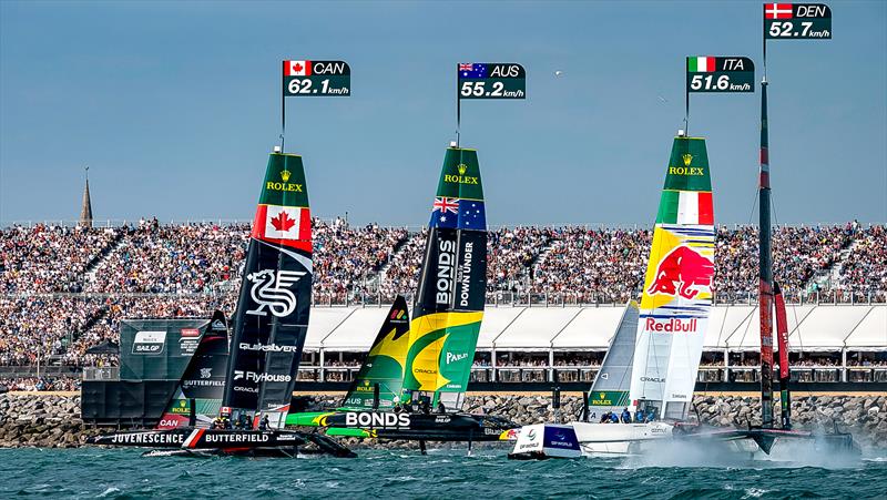F50s racing past the fans at  30kts upwind - Day 1 - Emirates Great Britain SailGP - Portsmouth - July 25, 2026 - photo © Felix Diemer/SailGP